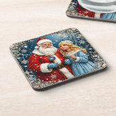 Der Weihnachtsmann und der Schnee Mainen im Winter Getränkeuntersetzer (Linke Seite)
