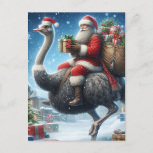 Der Weihnachtsmann und der Strauß Postkarte