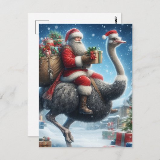 Der Weihnachtsmann und der Strauß Postkarte (Vorne/Hinten)