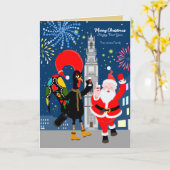 Der Weihnachtsmann und der Toast zum Neujahr Karte (Gelbe Blume)