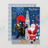 Der Weihnachtsmann und der Toast zum Neujahr Postkarte (Vorne/Hinten)