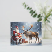 Der Weihnachtsmann und die Rentierkunst Postkarte (Stehend Vorderseite)