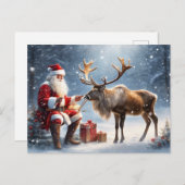 Der Weihnachtsmann und die Rentierkunst Postkarte (Vorne/Hinten)