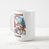 Der Weihnachtsmann und ein junger Rentier im Winte Kaffeetasse (Vorderseite Links)