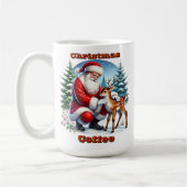 Der Weihnachtsmann und ein junger Rentier im Winte Kaffeetasse (Links)
