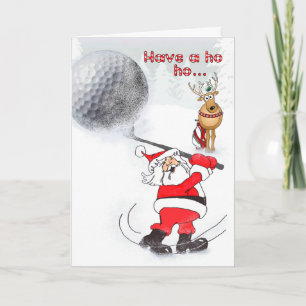 Der Weihnachtsmann und Rentierfreund Golfen. Feiertagskarte