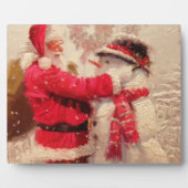 Der Weihnachtsmann und Schneemann im Schnee Fotoplatte (Vorderseite)