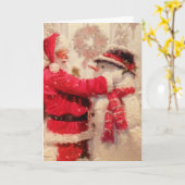 Der Weihnachtsmann und Schneemann im Schnee Karte (Gelbe Blume)