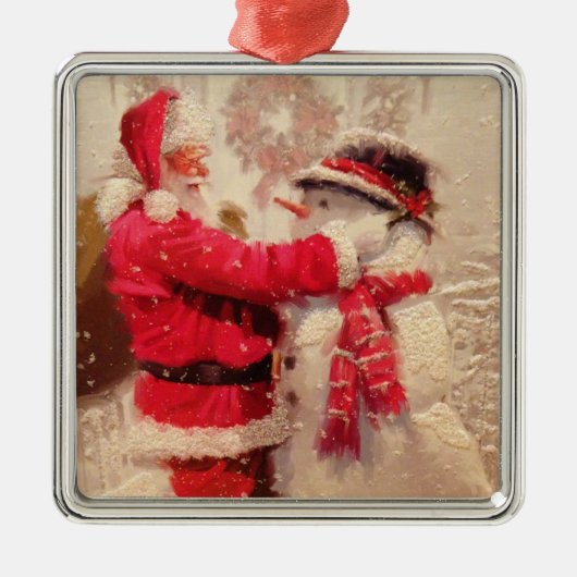Der Weihnachtsmann und Schneemann im Schnee Ornament Aus Metall (Vorne)