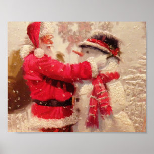 Der Weihnachtsmann und Schneemann im Schnee Poster