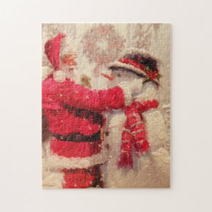 Der Weihnachtsmann und Schneemann im Schnee Puzzle