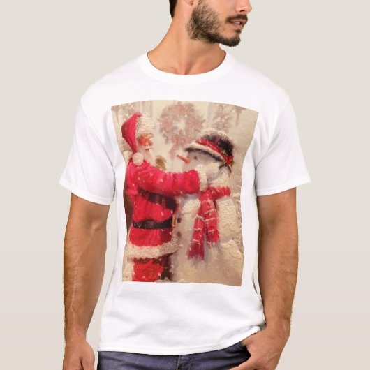 Der Weihnachtsmann und Schneemann im Schnee T-Shirt (Vorderseite)