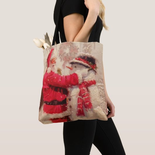 Der Weihnachtsmann und Schneemann im Schnee Tasche (Von Nahem)