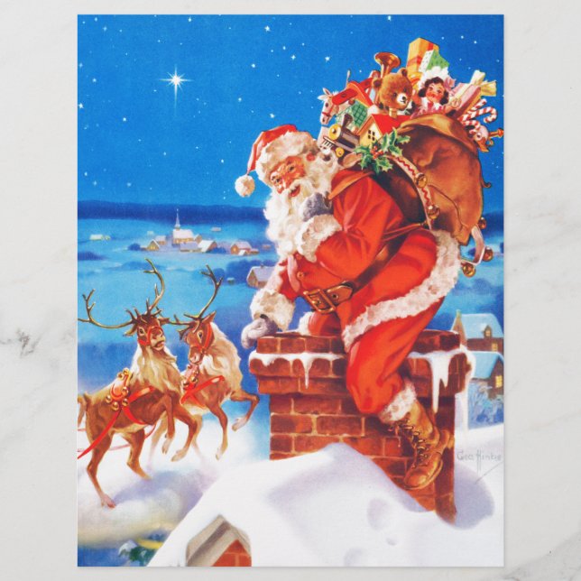 Der Weihnachtsmann und sein Rentier auf der Dachte (Vorderseite)