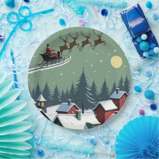 Der Weihnachtsmann und sein Schlitten Pappteller (Party)