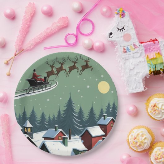 Der Weihnachtsmann und sein Schlitten Pappteller (Party)