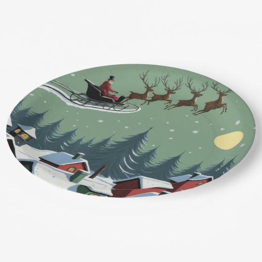 Der Weihnachtsmann und sein Schlitten Pappteller (Schrägansicht)