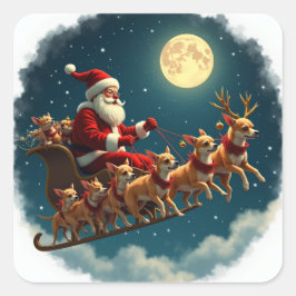 Der Weihnachtsmann und sein Schlitten von der Chih Quadratischer Aufkleber