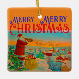 Der Weihnachtsmann und sein Weihnachtshorn Keramikornament