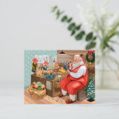 Der Weihnachtsmann und seine Elfen in der Werkstat Postkarte (Stehend Vorderseite)