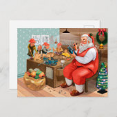 Der Weihnachtsmann und seine Elfen in der Werkstat Postkarte (Vorne/Hinten)