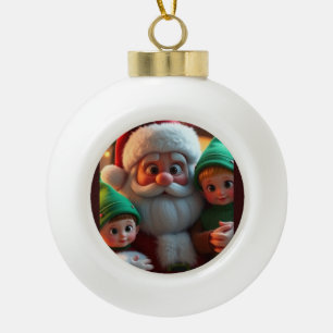 Der Weihnachtsmann und seine Elfen Keramik Kugel-Ornament