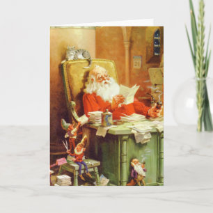 Der Weihnachtsmann und seine Elfen machen eine Lis Feiertagskarte