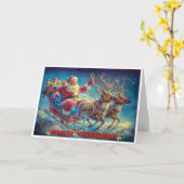 Der Weihnachtsmann und seine Rentiere Karte (Gelbe Blume)