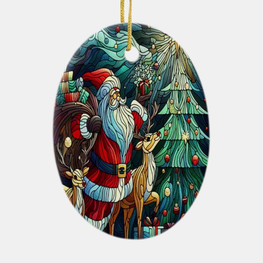 Der Weihnachtsmann und seine Rentierzauber Keramik Ornament (Hinten)
