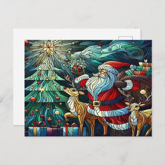 Der Weihnachtsmann und seine Rentierzauber Postkarte (Vorne/Hinten)