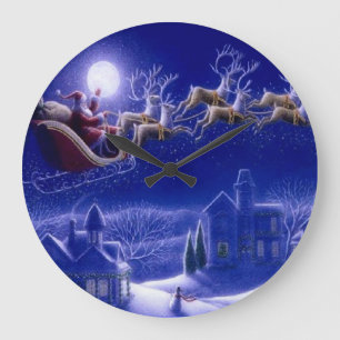 Der Weihnachtsmann und seine Schlitten-Wall-Uhr Große Wanduhr