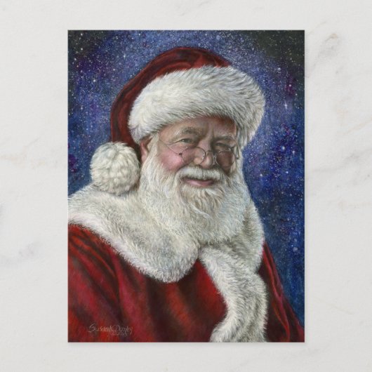 Der Weihnachtsmann unter den Sternen Feiertagspostkarte (Vorderseite)