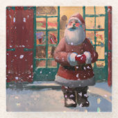 Der Weihnachtsmann vor dem Spielzeugladen Kunst Glasuntersetzer (Vorderseite)