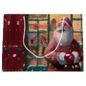 Der Weihnachtsmann vor dem Spielzeugladen Kunst Große Geschenktüte (Vorderseite)