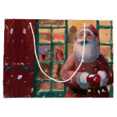 Der Weihnachtsmann vor dem Spielzeugladen Kunst Große Geschenktüte (Rückseite)