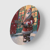 Der Weihnachtsmann vor dem Spielzeugladen Kunst Runde Wanduhr (Winkel)