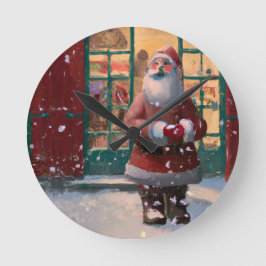 Der Weihnachtsmann vor dem Spielzeugladen Kunst Runde Wanduhr