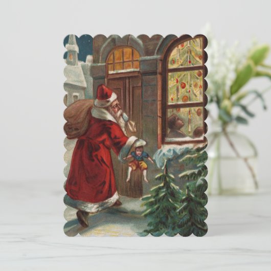 Der Weihnachtsmann vor der Tür Einladung (Stehend Vorderseite)
