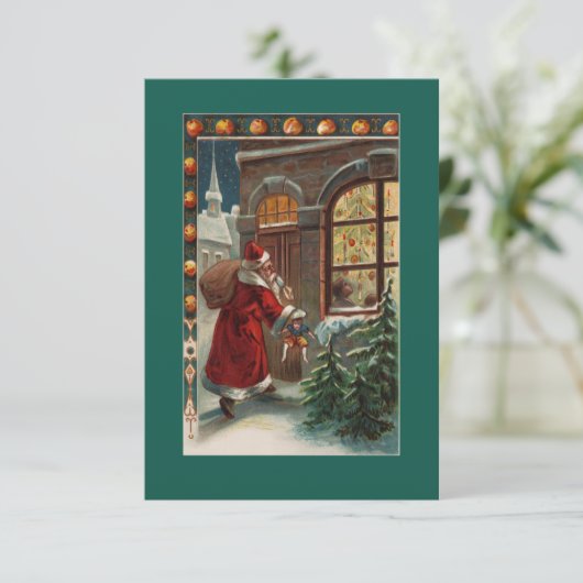 Der Weihnachtsmann vor der Tür Einladung (Stehend Vorderseite)