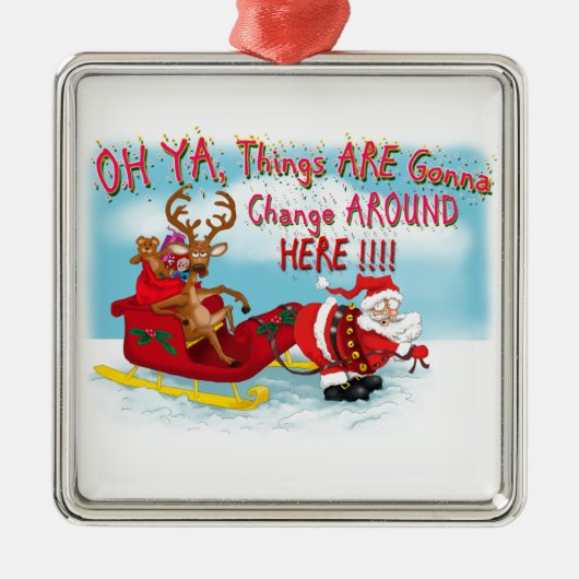 Der Weihnachtsmann zieht Rentiere! Silbernes Ornament (Vorne)