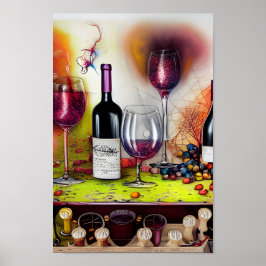 Der Wein schmeckt nach einer farbenfrohen digitale Poster