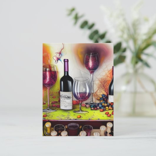Der Wein schmeckt nach einer farbenfrohen digitale Postkarte (Stehend Vorderseite)