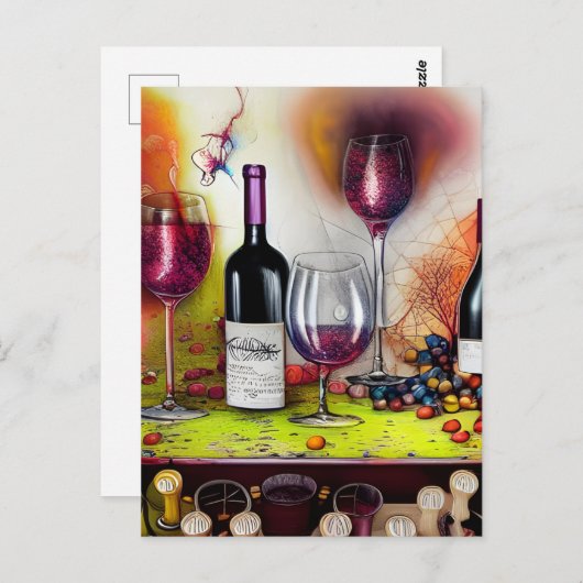 Der Wein schmeckt nach einer farbenfrohen digitale Postkarte (Vorne/Hinten)