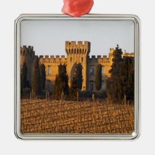 Der Weinberg mit Syrah-Reben und dem Schloss Silbernes Ornament