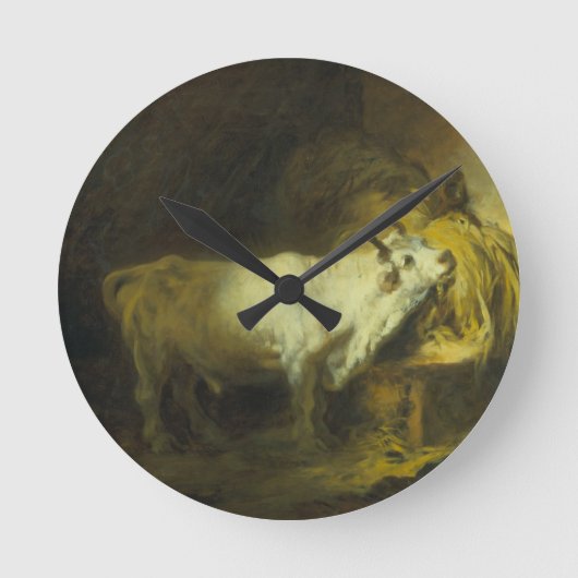 Der Weißbull im Stall (Öl auf Leinwand) Runde Wanduhr (Vorderseite)