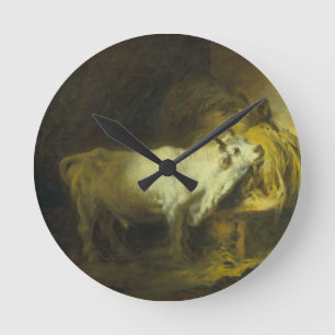 Der Weißbull im Stall (Öl auf Leinwand) Runde Wanduhr