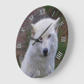 Der weiße Arktische Wolf Wildlife Art Clock Große Wanduhr (Winkel)