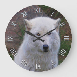Der weiße Arktische Wolf Wildlife Art Clock Große Wanduhr