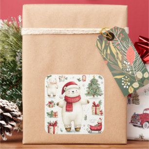 Der weiße Bär Santa Aufkleber