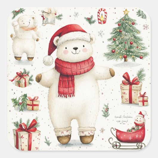 Der weiße Bär Santa Aufkleber (Vorderseite)
